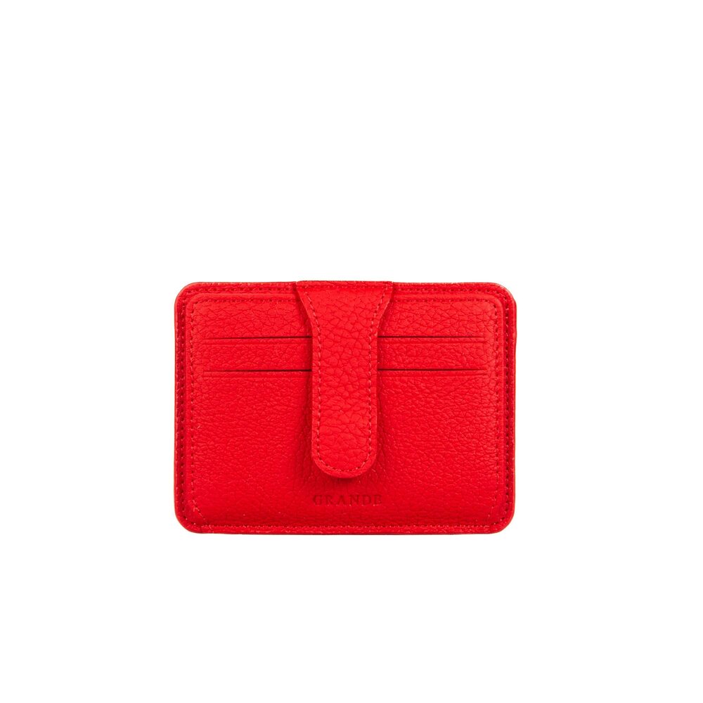 9100 3607 Leather Card Holder and Slim Minimalist Small Snap Wallet Red